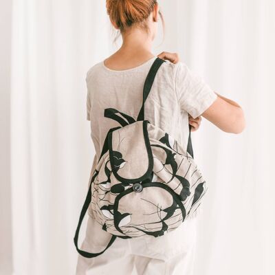 Linen Backpack • Women’s Girls Boho Rucksack SWALLOWS Print