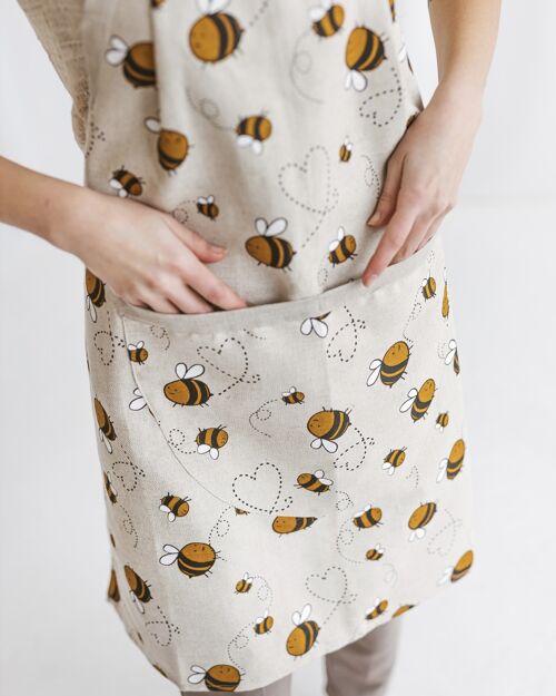 Linen Bib Apron for Kitchen or Gardening BEES