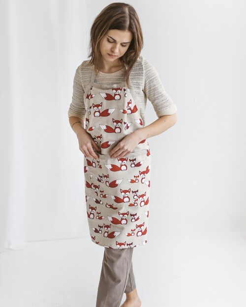 Linen Bib Apron for Kitchen or Gardening FOXES