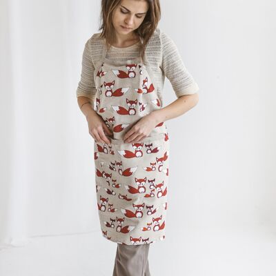 Linen Bib Apron for Kitchen or Gardening FOXES