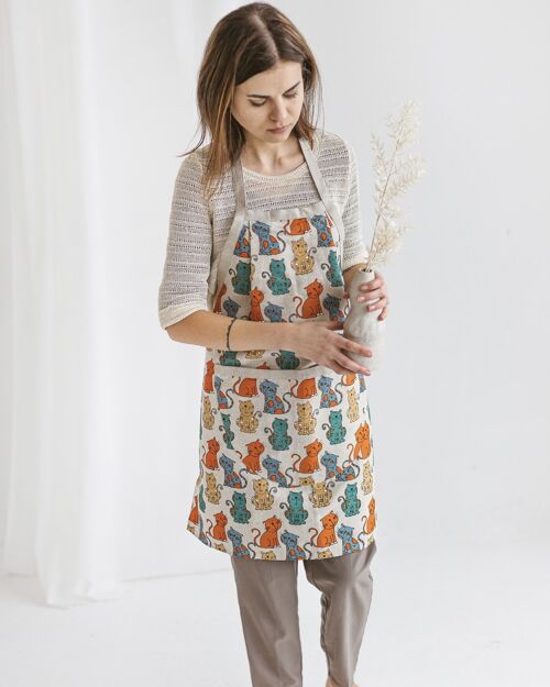 Linen Bib Apron for Kitchen or Gardening CATS