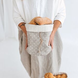 Sac à pain en lin gris à pois • Double couche de stockage de légumes de boulangerie Taille LARGE