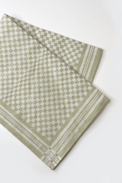 Linen Kitchen Towel • Thick and Durable • Checker Print GREEN