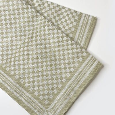 Linen Kitchen Towel • Thick and Durable • Checker Print GREEN