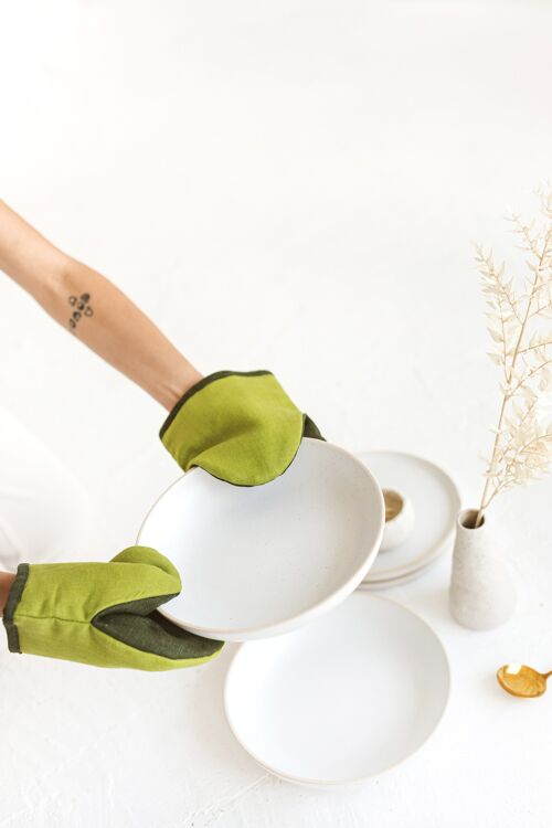 Linen Oven Mini Glove Cooking Mitt Pot Holder GREEN/OLIVE