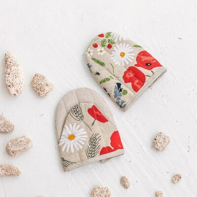 Mini gant de cuisine en lin pour four à linge avec fleurs sauvages