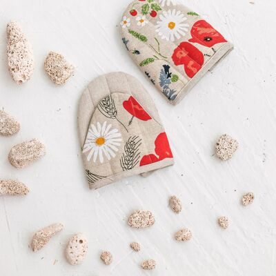 Mini gant de cuisine en lin pour four à linge avec fleurs sauvages