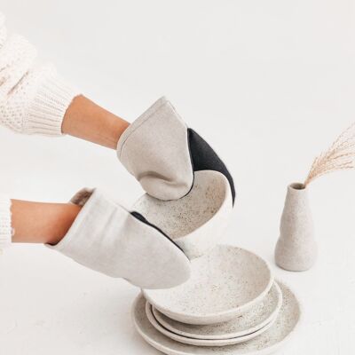 Mini gant de four en lin • Gant de cuisine • Manique NATUREL/NOIR