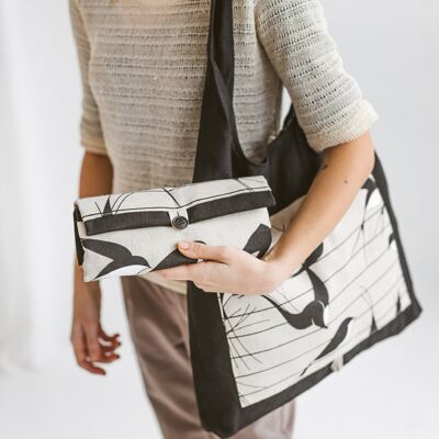 Linen Reusable Shopping Bag • Foldable Handmade Tote SWALLOWS