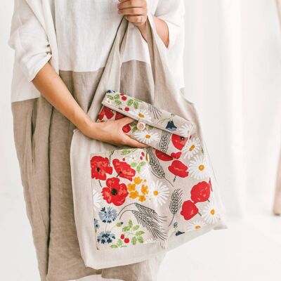 Borsa per la spesa riutilizzabile in lino • Tote pieghevole WILDFLOWERS