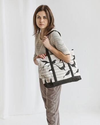 Tote Bag en Lin avec le Zip Shopper Bag SWALLOWS 2