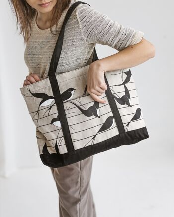 Tote Bag en Lin avec le Zip Shopper Bag SWALLOWS 4