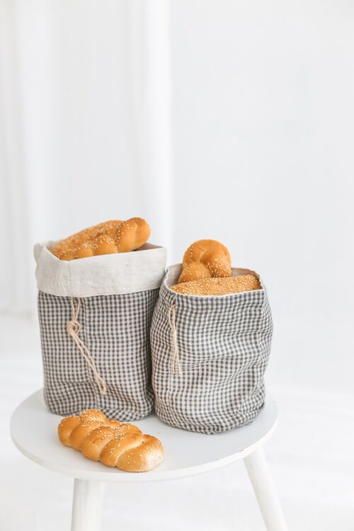 Small Buffalo Print Pure Linen Bread Bag • Handmade Reusable Food Storage • Size MEDIUM