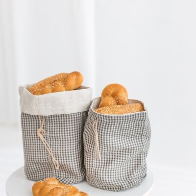 Small Buffalo Print Pure Linen Bread Bag • Handmade Reusable Food Storage • Size MEDIUM