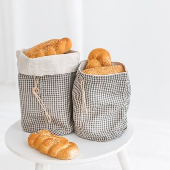 Petit sac à pain en pur lin à imprimé Buffalo • Rangement alimentaire réutilisable fait à la main • Taille LARGE 2