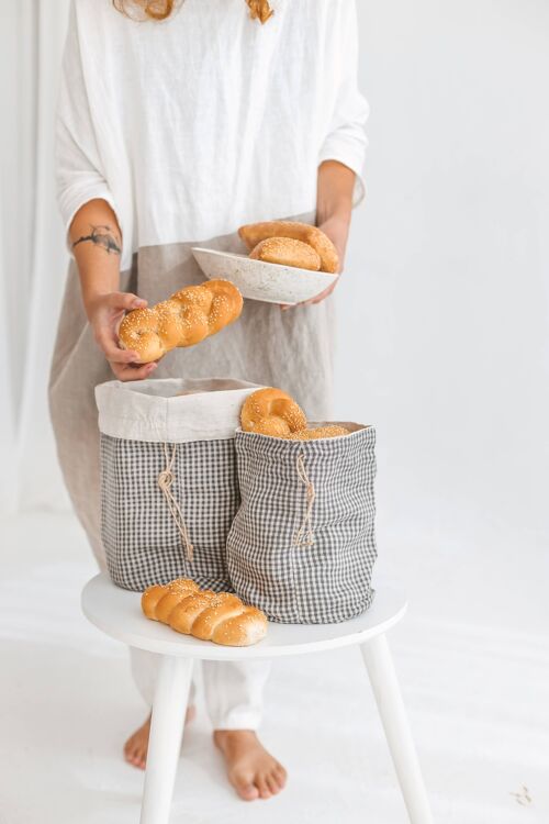 Small Buffalo Print Pure Linen Bread Bag • Handmade Reusable Food Storage • Size LARGE