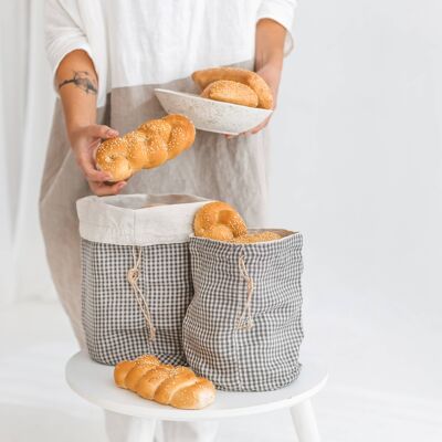 Petit sac à pain en pur lin à imprimé Buffalo • Rangement alimentaire réutilisable fait à la main • Taille LARGE