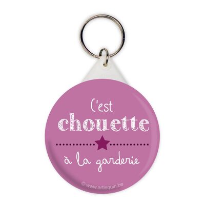 Porte-clés "C'est chouette à la garderie" rose