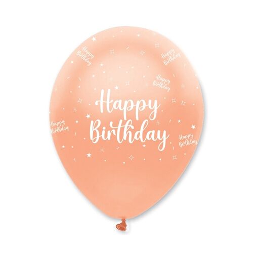 Rose Gold Happy Birthday Latex Balloons Pearlescent All Round Print