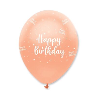 Globos de látex de feliz cumpleaños de oro rosa con estampado redondo perlado
