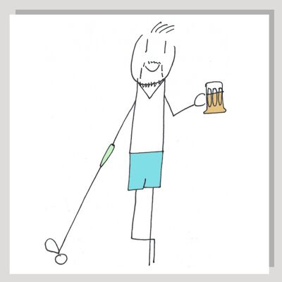 Golf guy with beer greetings card
