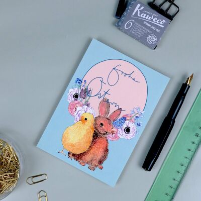 Postcard rabbit and chick mint