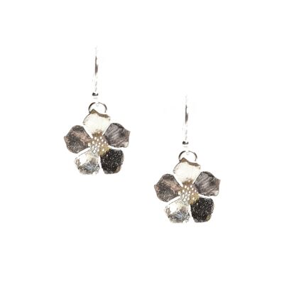 Boucles d'oreilles pendantes fleur bouton d'or en argent