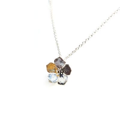 Collier pendentif fleur bouton d'or en argent - petit