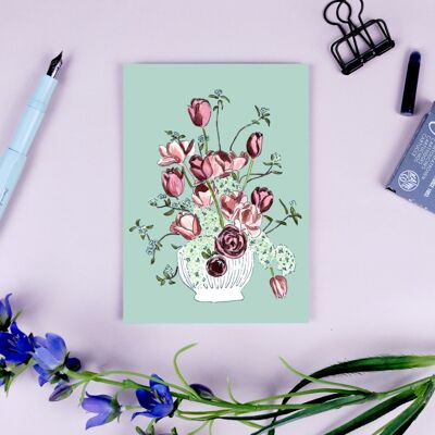 Postkarte Blumenvase hellgrün