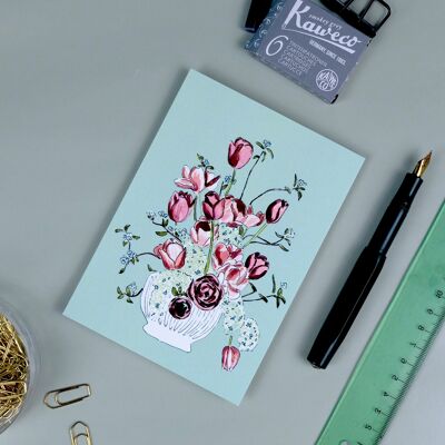 Postkarte Blumenvase hellgrün