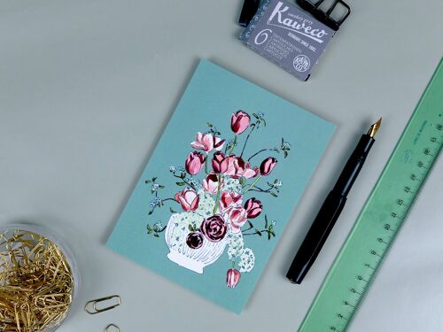 Postkarte Blumenvase salbei
