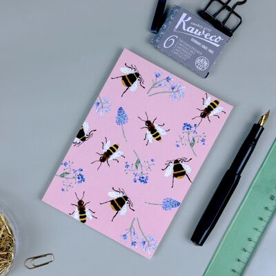 Postkarte Hummeln und Bienen rosa