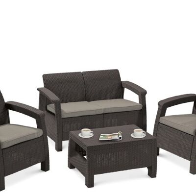 KETER CORFU SET Conjunto de Jardín Marrón, 4 Plazas