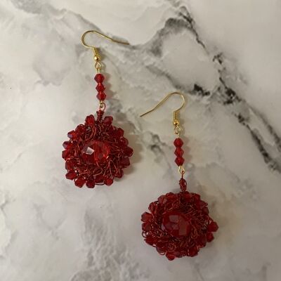 Bird Nest Crystal Earrings - Red