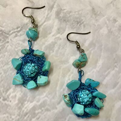 Bird Nest Gemstone Earrings - Turquoise