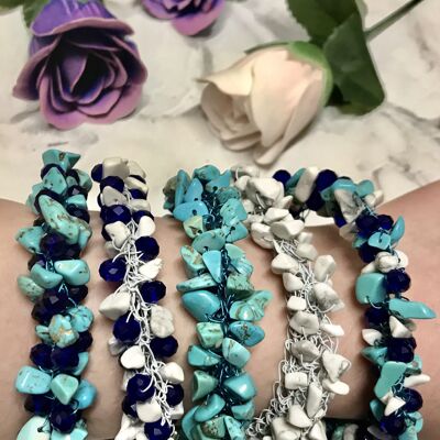 Blue Hues and White Gemstone Bracelet Stack