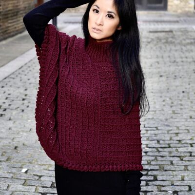 Burgundy Ribbed Poncho