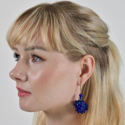 Crystal Ball Drop Earrings - Blue Royal