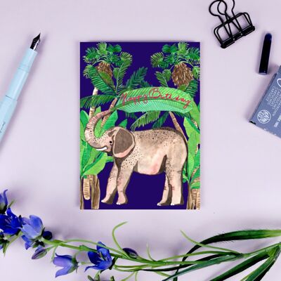 Carte postale anniversaire éléphant