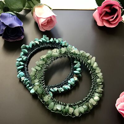 Gemstone Double Bracelet Set - Tigers Eye/Turquoise - Signature Pouch