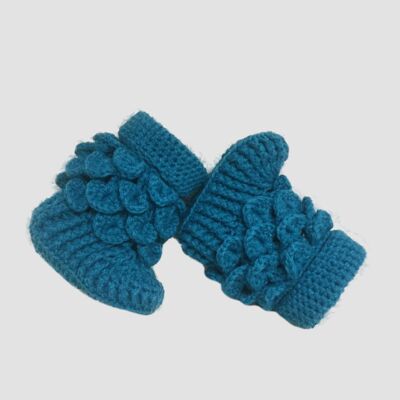 High Length Bootees - Turquoise Leaves Stitch