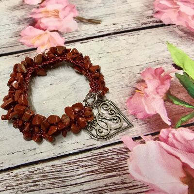 Love Bracelet - Double Heart bracelet Red Jasper - Rose Quartz