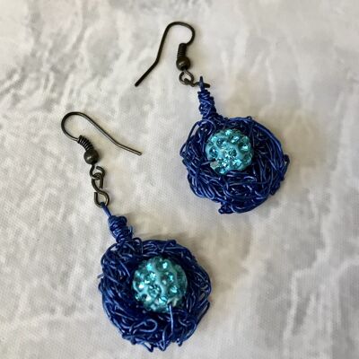 Simple Bird Nest Earrings - Blue