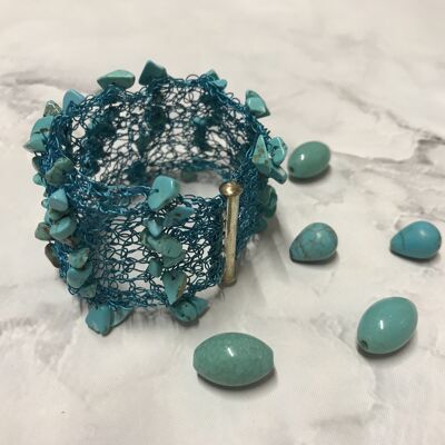 Wire Gemstone Cuff Bracelet - Blue Wire/Sodalite Stones