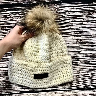 Woolly Beanie - With - Faux Fur/Light Brown - Grey