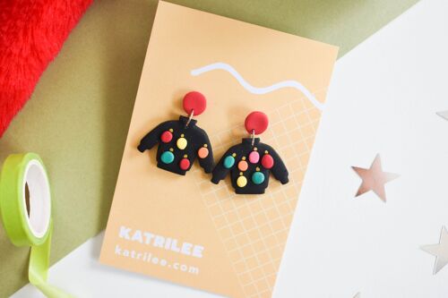 Christmas Lights Ugly Jumper Polymer Clay Earrings