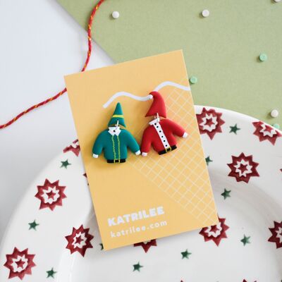 Boucles d'oreilles sautoir Père Noël et elfe en pâte polymère de Noël