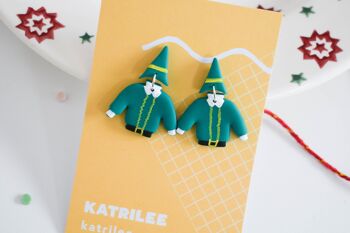 Boucles d'oreilles sautoir Père Noël et elfe en pâte polymère de Noël 3