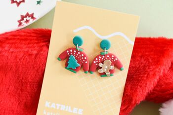 Boucles d'oreilles classiques en argile polymère avec pull de Noël 3