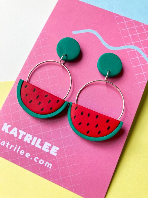 Watermelon Hoop Polymer Clay Dangle Earrings